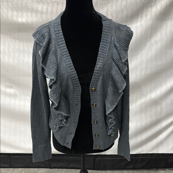 Gray Ruffled Women's Sweater - Picture 1 of 4